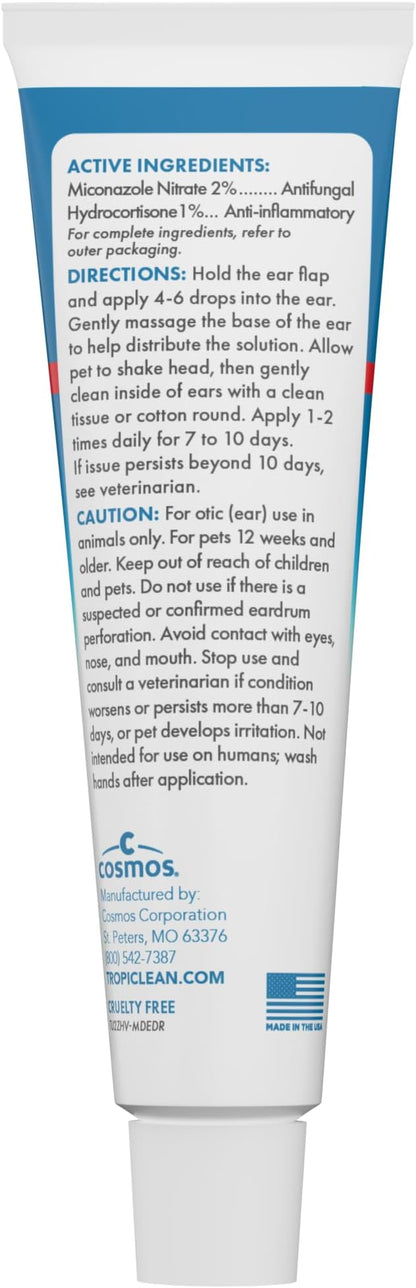 TropiClean HomeVet Medicated Dog Ear Drops, Vet Recommended Daily Dog Ear Cleaner, Fungal & Yeast Treatment, USA Made, 2 oz