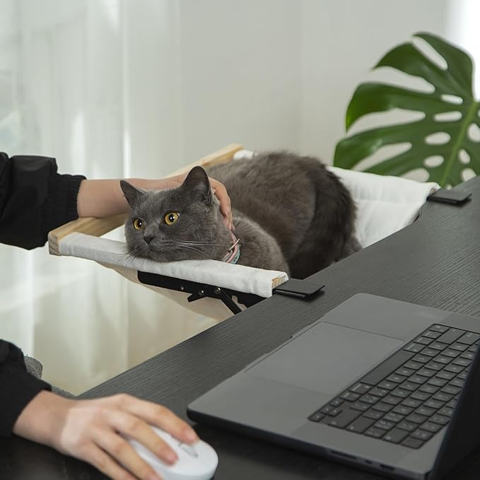 SHENGOCASE Foldable Desk Cat Hammock Perch Bed with Removable and Replaceable Pad,End Table Side Cat Bed Attachment Mount