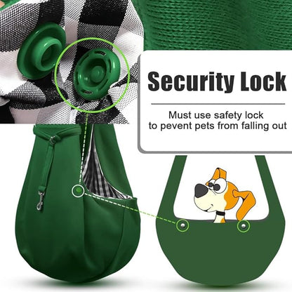 Tomkas Small Dog Cat Sling Carrier Puppy Purse Travel Wrap Soft Crossbody Pet Bag (Emerald Green, M - Zip Pocket & Adjust Strap)
