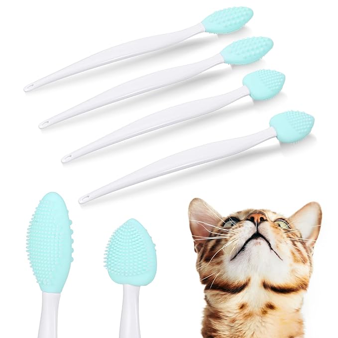 4Pcs Cat Acne Chin Treatment, Black Seed Soft Silicone Grooming Scraper, for Chin Acne & Blackhead Exfoliation, Double-sided Brush