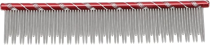 Zerodis Pet Hair Removal Comb, Reusable Stainless Steel, Comfortable Grooming Comb for Cats & Dogs, Red