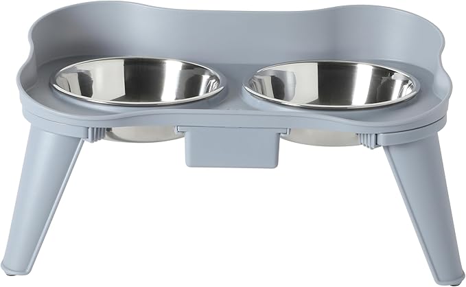 Gibson Home Wags N’ Whiskers 3 Piece Elevated Pet Bowl Set, 12oz Stainless Steel Dog & Cat Bowl with PP Stand, Non-Slip Raised Feeder, Food & Water Station, Dishwasher Safe, Blue