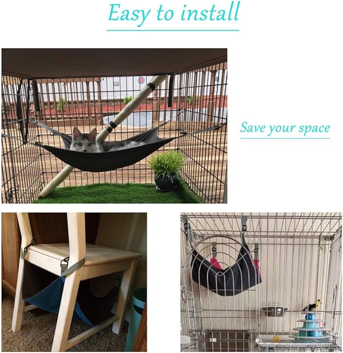 Hanging Cat Hammock, Pet Hammock for Cage, Adjustable Cat Bed Two Sides Comfortable/Waterproof Resting Sleepy Pad for Cats Small Dogs Rabbits or Other Small Animals (Black) (Black, 22 x 16.5)