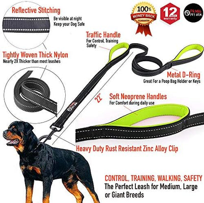 Primal Pet Gear Dog Leash 6ft Long,Traffic Padded Two Handle,Heavy Duty,Reflective Double Handles Lead for Control Safety Training,Leashes for Large Dogs or Medium Dogs,Dual Handles Leads(Black) - Image 2