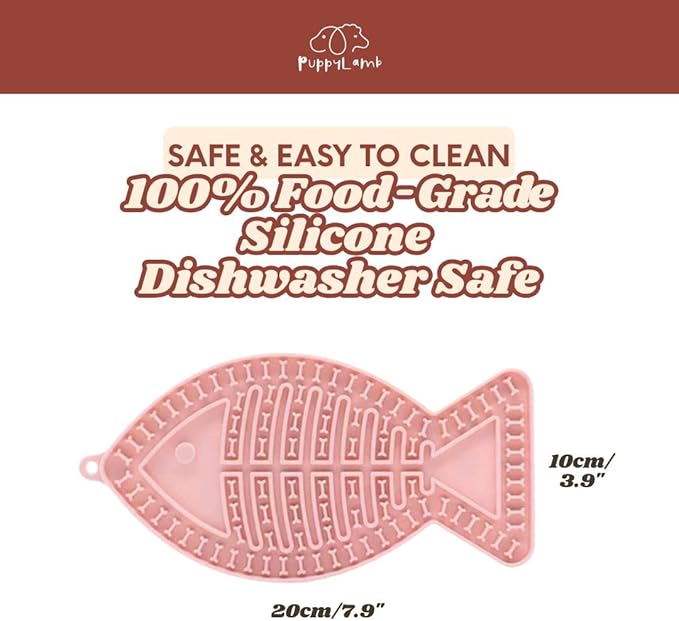 PuppyLamb Fish-Shaped Lick Mat with Strong Suction Cups - Dog & Cat Bathing Distraction Tool, Calming Treat Mat for Grooming, Nail Trimming & Anxiety Relief, Slow Feeder for Yogurt & Peanut Butter