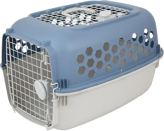 Hard-Sided Pet Carrier for Dogs and Cats | 24-Inch Top-Load Travel Kennel with Double Door Entry | Heavy-Duty Plastic Crate for Vet Visits & House Training, Up to 30 lbs Capacity,Blue/Gray