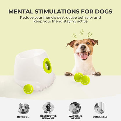 ALL FOR PAWS Automatic Ball Launcher for Dogs Interactive Puppy Pet Ball Indoor Thrower Fetch Machine, 3 Balls Included (2 inch) + Six Tennis Balls Bundle