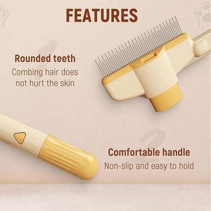 2PCS Pet Comb for Dogs & Cats, Pet Hair Removal Comb with Release Button Self-Cleaning with Long & Short Stainless Steel Metal Teeth for Shedding, Comfort and safety