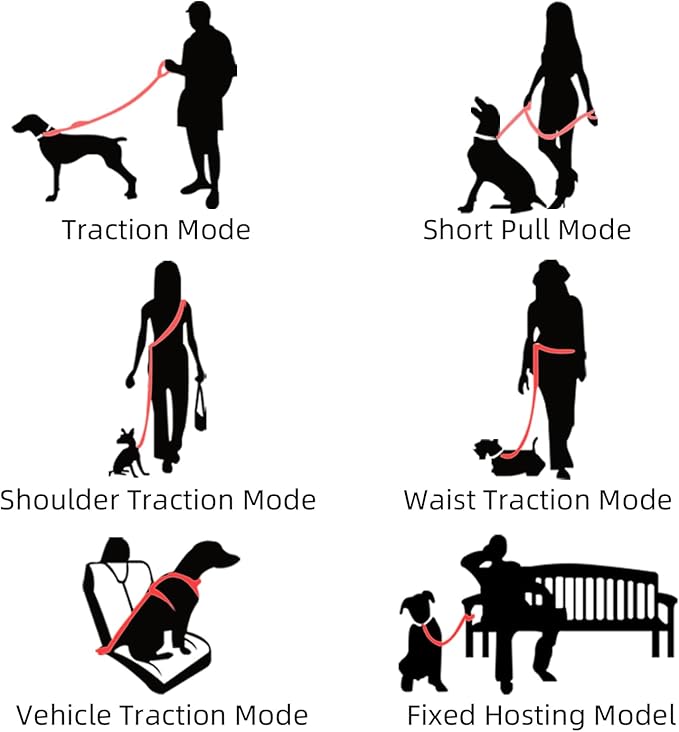 EVERKING 6-in-1 Hands-Free Dog Leash, Adjustable Elastic Reflective Nylon, Dual-Handle Shock Absorbing, 6 Feet, for Small to Large Dogs 30-150lbs (Sunset Blaze)
