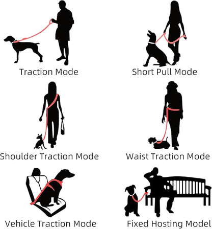 EVERKING 6-in-1 Hands-Free Dog Leash, Adjustable Elastic Reflective Nylon, Dual-Handle Shock Absorbing, 6 Feet, for Small to Large Dogs 30-150lbs (Sunset Blaze)