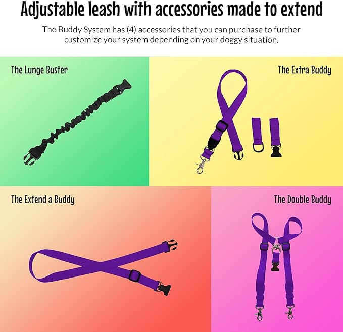 The Buddy System Hands Free Dog Leash, Adjustable Leash for Running, Jogging, Training and Service Dogs, Great for Small, Medium and Large Dogs, Made in USA (Purple, X-Large Belt (33"- 60" Waist))