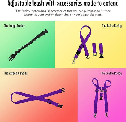 The Buddy System Hands Free Dog Leash, Adjustable Leash for Running, Jogging, Training and Service Dogs, Great for Small, Medium and Large Dogs, Made in USA (Purple, X-Large Belt (33"- 60" Waist))