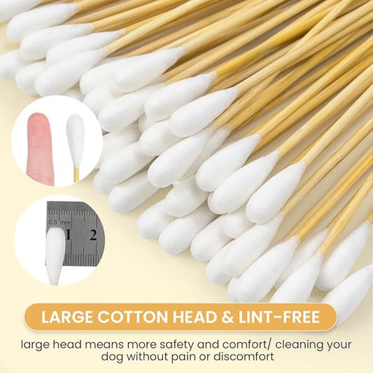 200 PCS Large Cotton Swabs - 6 Inch Dog Ear Swabs with Bamboo Handle for Pet Care - Absorbency Soft Cotton Head, Gentle and Lint-Free, Specifically Designed for Pets, Dog Ear Cleaner Tool