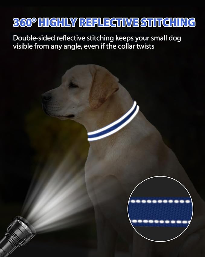 Joytale Dog Collars for Medium Dogs, Comfortable Double-Sided Reflective Nylon Collar for Night Safety, Adjustable Quick-Release for Active Pets, Navy Blue, M (1" Width)