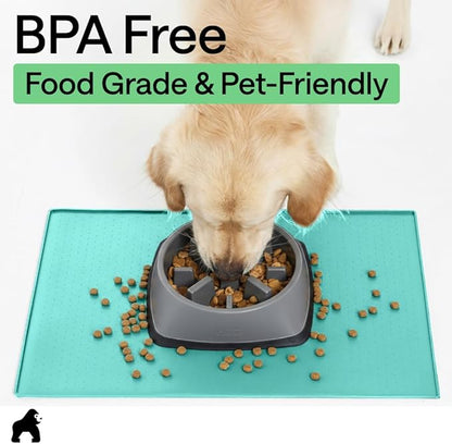 GORILLA GRIP 100% Waterproof Raised Edge BPA Free Silicone Pet Feeding Mat, Dog Cat Food Mats Contain Spills Protects Floors, Placemats for Cats and Dogs Water Bowl, Pets Accessories 23x15 Turquoise