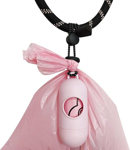 2 Pack Dog Poop Bag Holder with 2 Rolls of Blue Leak-Proof Dog Waste Bags Poop Bag Dispenser with Leash Clip Key Ring (Pink, 1 Holder 135 Bags)