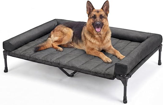 Veehoo Cooling Elevated Dog Bed Add Removable Waterproof Bolster Cushion Mat, Raised Pet Cot with Breathable Teslin Mesh, No-Slip Feet, Dog Couch Bed for Indoor Outdoor, 53 inches, Black