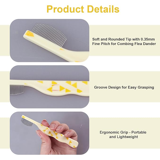 2Pcs Ear Stain Remover Comb Gentle Eye & Face Grooming Tool for Small Dogs Cats Fine Tooth Rounded Tips Ergonomic Grip Pet Tear Crust Eye Booger Flea Removal Daily Grooming