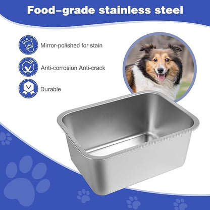 4 Gallons Large Dog Water Bowl, 2PCS Stainless Steel Metal Dog Bowls, Large Capacity Pet Food Bowl Water Dish for Indoor and Outdoor Universal for Giant Dogs 15.7x11.8x6 Inch