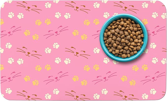 Patterned Cat & Dog Bowl Mat for Food and Water, 12"×20" Quick Dry Absorbent Pet Feeding Mat, Eco-Friendly Dog Placemat