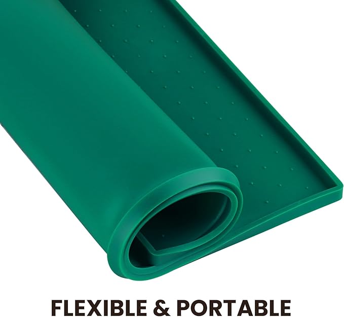 VIVAGLORY Dog Bowl Mat Grippymat Pet Food Mat, Waterproof Washable Nonslip Silicone for Pet & Cat, Food and Water Placemat with Lip & Raised Edges for Indoor Floor, S, Deep Green