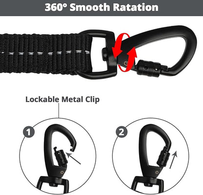 jenico Long Dog Leash 15FT: Heavy Duty Rope Leashes for Dogs Training with Swivel Lockable Hook Reflective Threads Bungee and Padded Handle - Dog Lead for Large Small Medium Dogs