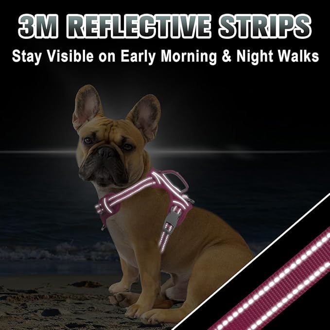 BARKBAY No Pull Dog Harness Large Reflective Dog Harness with Front Clip and Easy Control Handle for Walking Training Running with ID tag Pocket(Pink,S)