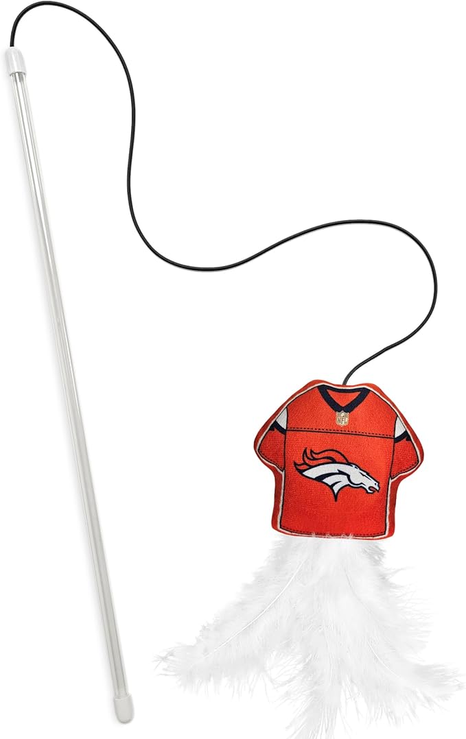 NFL Denver Broncos Team Jersey Wand with CAT NIP, Cat Toy Jersey Shaped Plush Teaser Toy for Cats & Kittens - Interactive Pet Toy for Play & Exercise