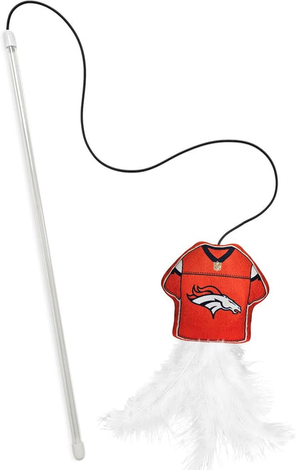 NFL Denver Broncos Team Jersey Wand with CAT NIP, Cat Toy Jersey Shaped Plush Teaser Toy for Cats & Kittens - Interactive Pet Toy for Play & Exercise