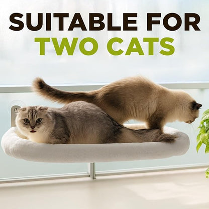 Cat Window Perch – Strong 6 Suction Cup Foldable Cat Hammock Bed for Large Cats and Kittens that Holds up to 50 lbs with Washable Reversible Cover, Sturdy Metal Frame for Window (White)