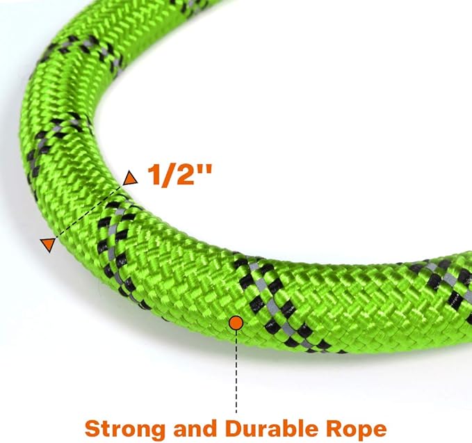 Taglory Rope Dog Leash 5 FT with Comfortable Padded Handle, Highly Reflective Threads Leash and Anti-Tangle Clip for Walking Medium Large Dogs, 1/2 inch, Green