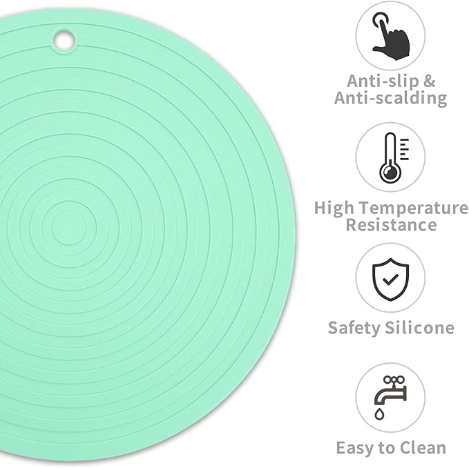 Fhiny 3PCS Silicone Pet Food Mat, 9.5" Round Waterproof Non-Slip Dog Cat Bowl Placemat Preventing Feed and Water Overflow Suitable for Medium Small Bowl Dish Plate Protect Floor (Green, 9.5" Dia)