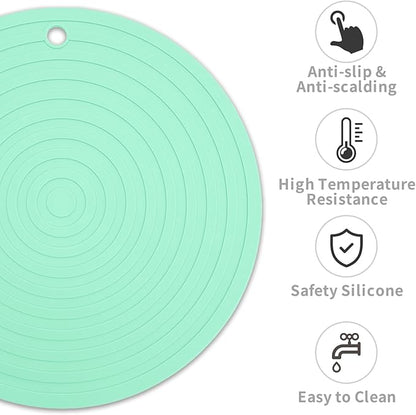 Fhiny 3PCS Silicone Pet Food Mat, 9.5" Round Waterproof Non-Slip Dog Cat Bowl Placemat Preventing Feed and Water Overflow Suitable for Medium Small Bowl Dish Plate Protect Floor (Green, 9.5" Dia)