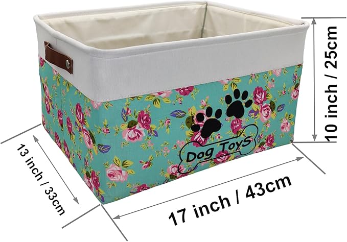 Large Collapsible Dog Toy Basket - Rectangle Bin for Pet Toys & Accessories