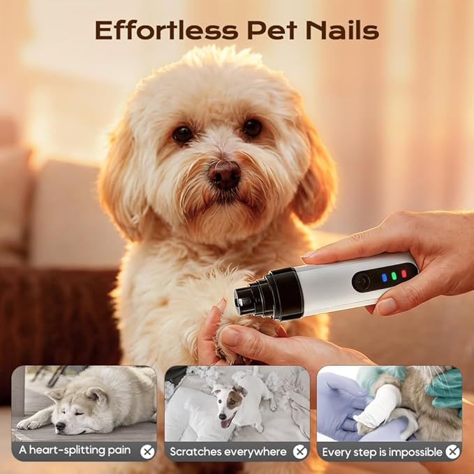 Dog Nail Grinder, 2026 New Silent Pet Nail Grinder, Electric Dog Nail Trimmers with 2 Speed, Quiet Pet Nail Trimmer for Small Medium Large Cats Dogs (Standard + 2 Grinding Head)