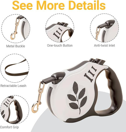 Retractable Dog Leash with Non-Slip Handle, 10 FT Automatic Telescopic Tractor with Atuo Locking Botton，Durable Pet Tape for Small and Medium-Sized Dogs White