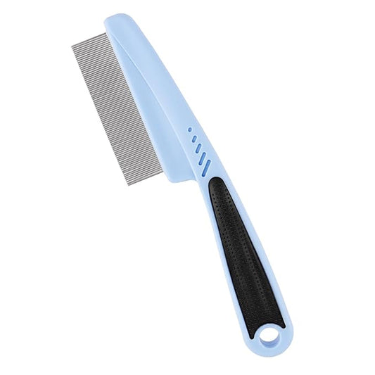 Pet Comb, Stainless Steel Fine-Tooth Pet Brush with Ergonomic Rubber Handle, Dog Comb for Grooming