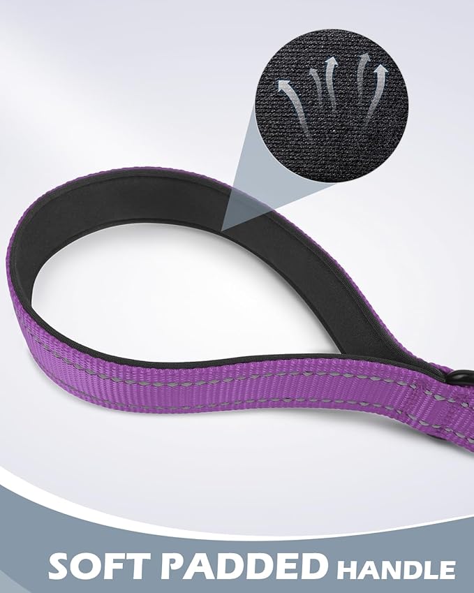Joytale Strong Short Dog Leash 1FT, 1.2 Inch Wide, Heavy Duty, Padded Handle for Traffic Control, Reflective Leash for Medium and Large Dogs Walking Training, Purple