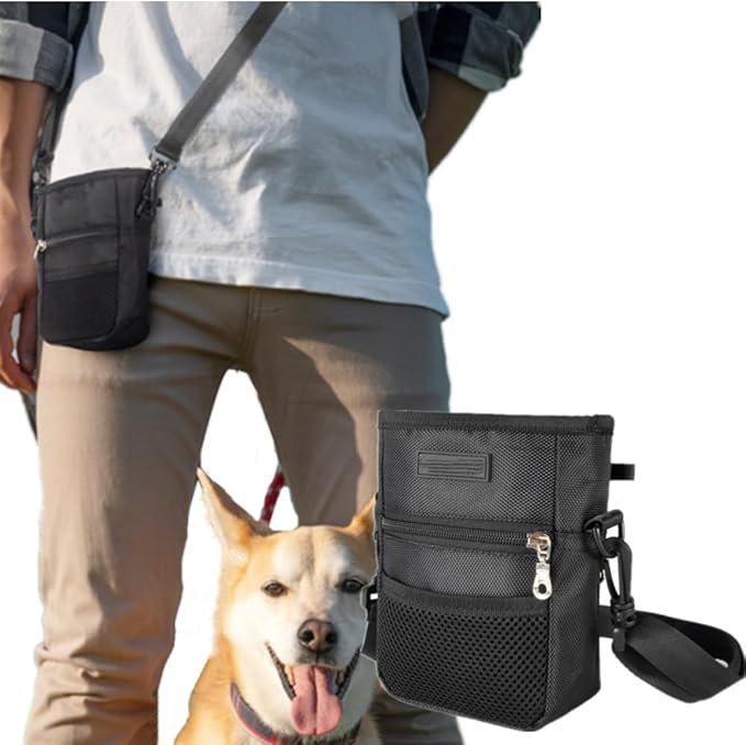 Dog Treat Pouch Pet Trainning Waist Bag Portable Food Snack Small Item Storage Holder Bag Hook Design Pet Training Reward Pouch Bait Sack Mini Puppy Snack Carrier Container Pockets (BLACK (STYLE A))