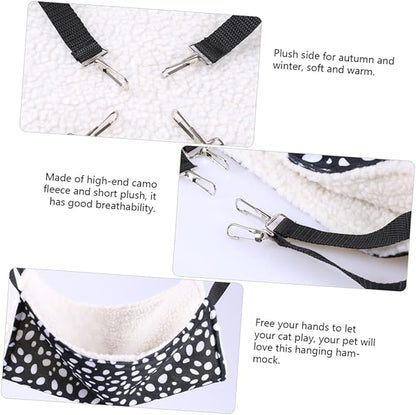 Double-Sided Breathable Cat Hammock Bed Small 27x27cm Reversible Hanging Cat Sleeping Mat for Indoor Pet with Black and White Polka Pattern