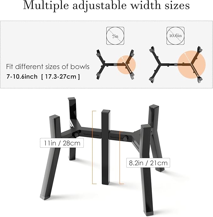 SHAINFUN Elevated Dog Bowl Stand for Medium Large Breeds, Adjustable Width for 7-10.6" Wide Bowls, 11" Tall Holder, 2-in-1 Raised Feeder (Bowl Not Included)