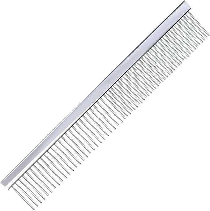Groom Professional Fine/Coarse Chrome Dog Comb 19cm - Professional Pet Grooming Comb - s - Pet Hair Comb - Widely Used By Groomers - 19cm Long with 3cm Long Teeth