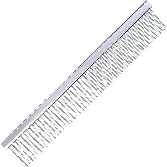 Groom Professional Fine/Coarse Chrome Dog Comb 19cm - Professional Pet Grooming Comb - s - Pet Hair Comb - Widely Used By Groomers - 19cm Long with 3cm Long Teeth