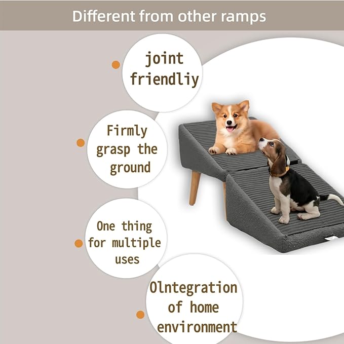 Split Ottoman Dog Ramp, Suitable for Porch Steps, Outdoor, Multifunctional Folding Ramp Stairs, Bed and Sofa Integrated, Large and Small Dog Pet Sofa Steps, 13.8 Inches (Grey)