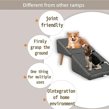 Split Ottoman Dog Ramp, Suitable for Porch Steps, Outdoor, Multifunctional Folding Ramp Stairs, Bed and Sofa Integrated, Large and Small Dog Pet Sofa Steps, 13.8 Inches (Grey)