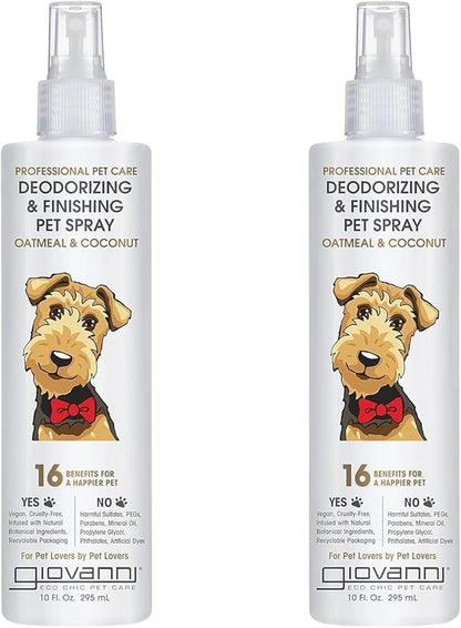GIOVANNI Professional Pet Deodorizing & Finishing Pet Spray - Oatmeal & Coconut Helps Neutralizes Odors, Silkens, Freshens Fur - 10 oz (Pack of 2)