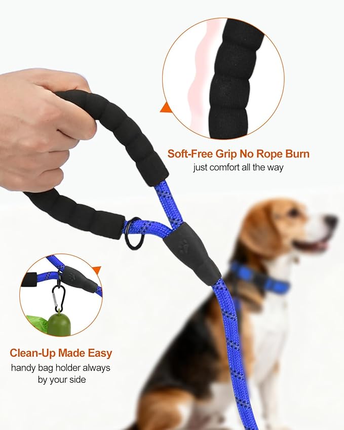 Joytale Dog Leash for Small Dogs, Heavy Duty Nylon Leashes with Comfortable Padded Handle and Highly Reflective Threads, Ideal for Walking and Training, Navyblue, 5'×3/8''