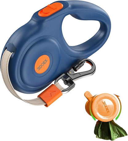 Retractable Dog Leash 10FT for Small & Medium Dogs, Sturdy Heavy-Duty Nylon Tape with Secure Locking Carabiner & Poop Bag Holder, Smooth One-Hand Control, Anti-Slip Handle, Tangle-Free Design (Blue)