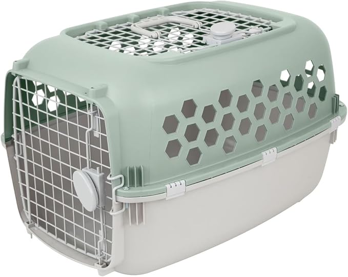 Hard-Sided Pet Carrier for Dogs and Cats | 24-Inch Top-Load Travel Kennel with Double Door Entry | Heavy-Duty Plastic Crate for Vet Visits & House Training, Green/Gray, Up to 30 lbs Capacity