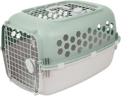 Hard-Sided Pet Carrier for Dogs and Cats | 24-Inch Top-Load Travel Kennel with Double Door Entry | Heavy-Duty Plastic Crate for Vet Visits & House Training, Green/Gray, Up to 30 lbs Capacity